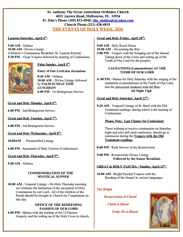 Holy Week Schedule 2026